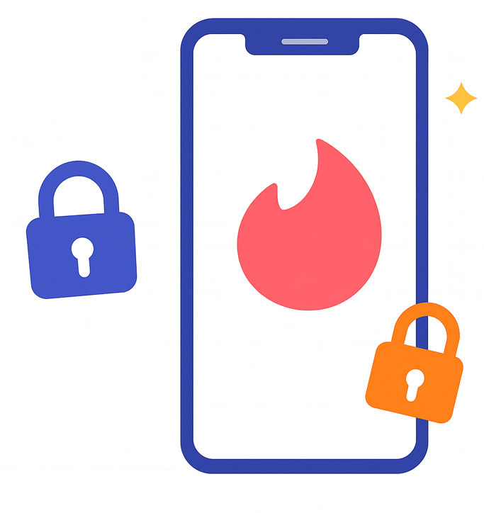 Celular mostrando la interfaz de una aplicación de citas, con corazones y matches.